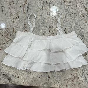 Cute White Vestique Ruffled Top, Size Large